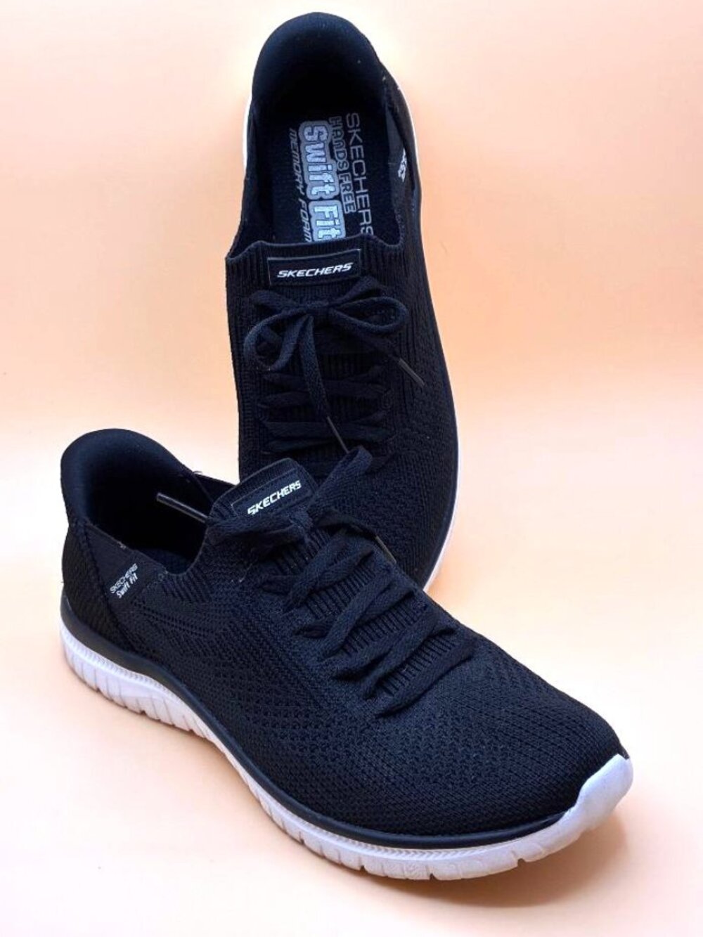 SKECHERS Swift Fit Hands Free Slip-Ins Knit Lace Up Sneakers Women’s Sz 7.5